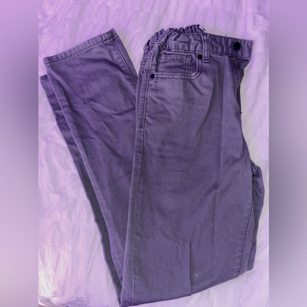 grey pants, straight/skinny, scrunched waist